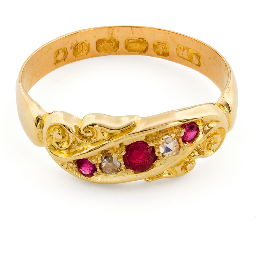 18ct gold Ruby / Diamond 5 stone Ring size M½